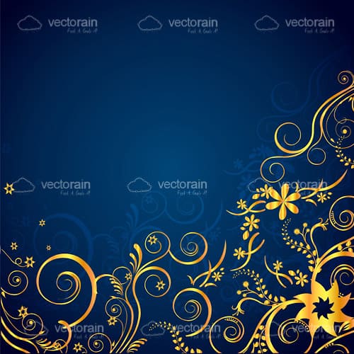Elegant Floral Background in Gold and Blue